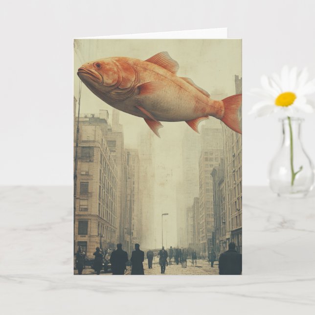 Tarjeta Pescado surrealista gigante en el cielo (Planta pequeña)