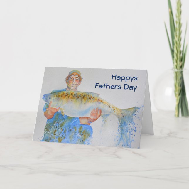 Tarjeta Pescador acuarela pintura regalo de pesca para él (Anverso)