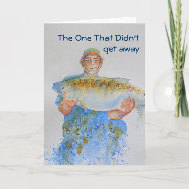 Tarjeta Pescador acuarela pintura regalo de pesca para él (Anverso)