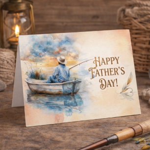 Tarjeta Pescador azul acuarela Feliz Día del Padre
