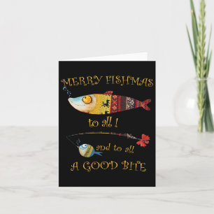 Tarjeta Pescador de Navidad Feliz Fishmas a todos los pesc