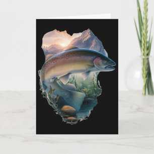 Tarjeta Pescador de trucha con mosca Montañas Naturaleza