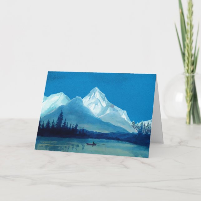 Tarjeta Pescador en el día del padre de un lago de montaña (Anverso)