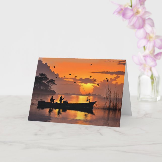 Tarjeta Pescadores del Día del Padres y lago de barcos pes (Orquídea)