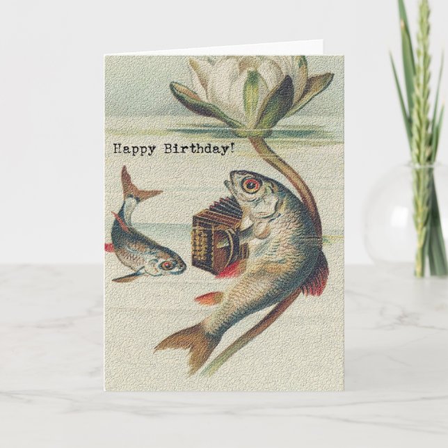 Tarjeta Pescados del cumpleaños del vintage (Anverso)