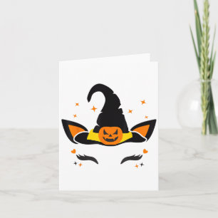 Tarjeta Pestañas Cara de Unicornio Bruja Calabaza Hallowee