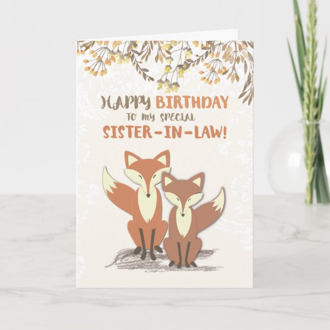Tarjeta Pestillos de cumpleaños de cuñada, hojas en ramas (Anverso)