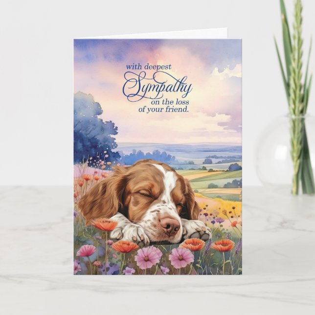 Tarjeta Pet Sympathy Brittany Spaniel Dog Wildflowers (Anverso)