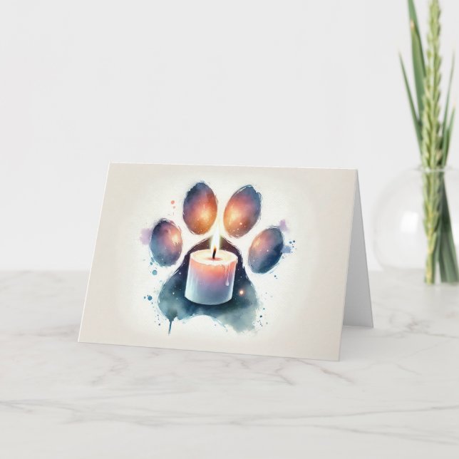 Tarjeta Pet Sympathy Watercolor Loss Paw Print with Candle (Anverso)