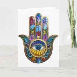 Tarjeta Pétalos Coloridos Hojas Hamsa Zafiro Tercer Ojo