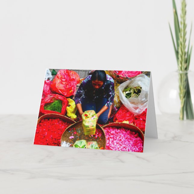 Tarjeta Pétalos de la flor para ofrecer, Bali (Anverso)