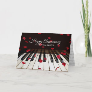Tarjeta Pétalos de Rosa de aniversario en llaves de piano