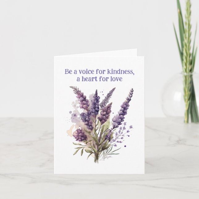 Tarjeta Pétalos Púrpuras del Amor: Cita Floral en Blanco (Anverso)