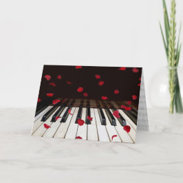 Tarjeta Pétalos Rosas en aniversario de claves de piano