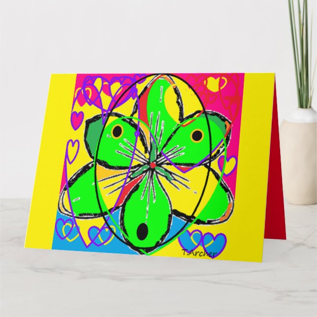 Tarjeta Pétalos verdes rosa amarillo inspirados en el arte (Anverso)