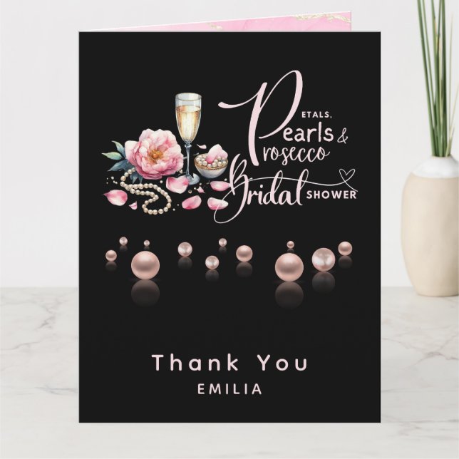 Tarjeta Petals Pearls Prosecco favorece a la ducha de novi (Anverso)