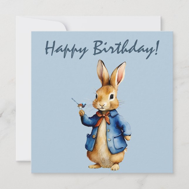 Tarjeta Peter el conejo con Wren Happy Birthday (Anverso)