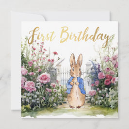 Tarjeta Peter el Conejo en su jardín No 2 Primer Cumpleaño