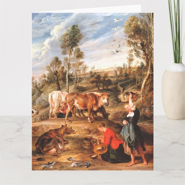Tarjeta Peter Paul Rubens Milkmaids con ganado en tierra (Anverso)