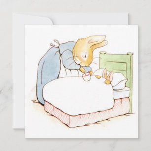 Tarjeta Peter Rabbit en cama (alimentado por su madre)