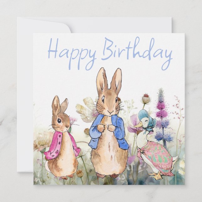 Tarjeta Peter the Rabbit Flopsy Jemima Feliz cumpleaños (Anverso)