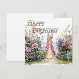 Tarjeta Peter the Rabbit Pink Jacket Garden Feliz cumpleañ