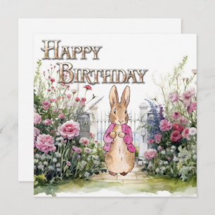 Tarjeta Peter the Rabbit Pink Jacket Garden Feliz cumpleañ