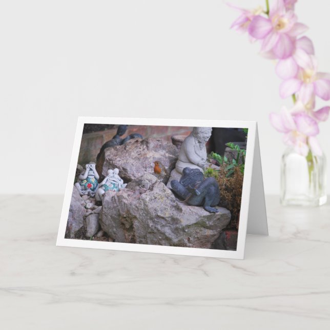 Tarjeta Petirrojo Rojo En Rocalla (Orquídea)