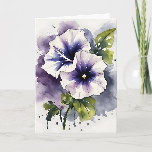 Tarjeta Petunia - Flores de acuarela (Anverso)