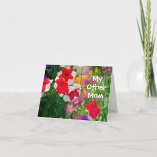 TARJETA PETUNIAS ROJAS Y BLANCAS, "MI OTRA MAMÁ "