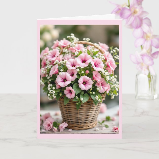 Tarjeta Petunias Rosas Personaliza Cumpleaños También (Orquídea)