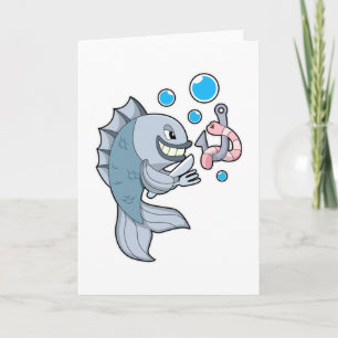 Tarjeta Pez con anzuelo y gusano