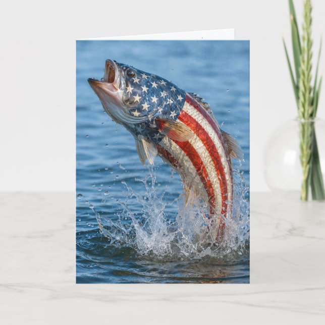 Tarjeta Pez de la bandera americana de cumpleaños (Anverso)