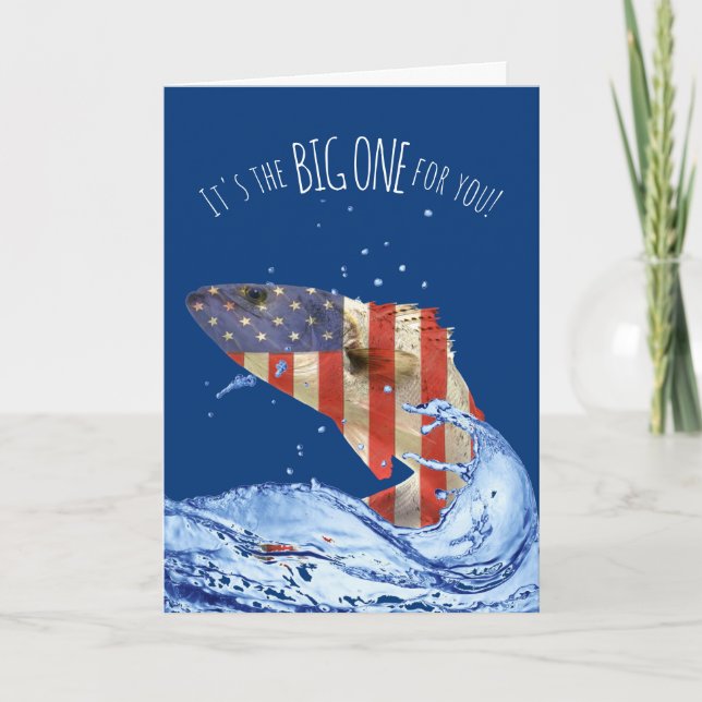 Tarjeta pez de la bandera grande para cumpleaños (Anverso)