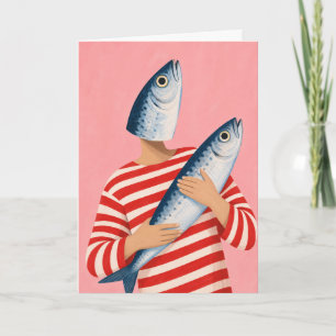 Tarjeta Pez Divertido Abrazo Sardina Caprichosa Costera Ná