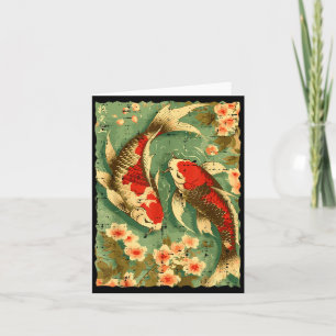 Tarjeta Pez Koi Japonés Flores de Cerezo Sakura Arte Hombr
