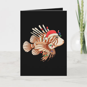 Tarjeta Pez León Sombrero de Santa Luces de Navidad Navida