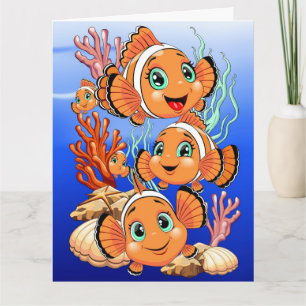 Tarjeta Pez payaso Dibujo animado lindo Familia Bajo el ag