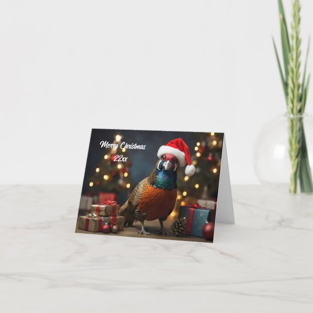 Tarjeta Pheasant usando sombrero santa (Anverso)