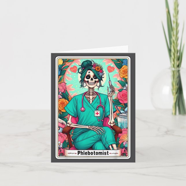 Tarjeta Phlebotomist Tarot Card Skeleton Phlebotomy Tech P (Anverso)