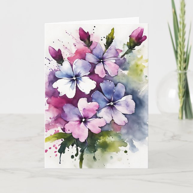 Tarjeta Phlox - Flores acuarela (Anverso)