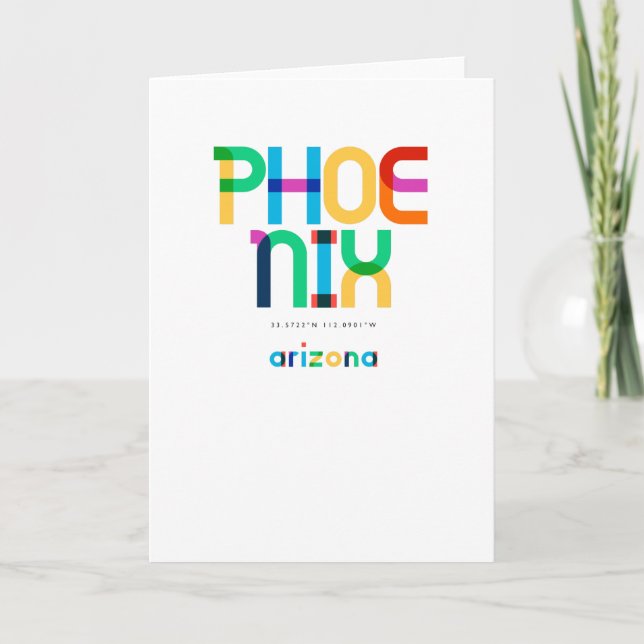 Tarjeta Phoenix Arizona Mid Century, Pop Art, (Anverso)