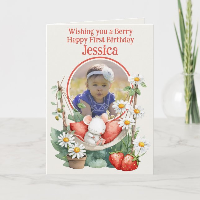 Tarjeta Photo 1st Birthday Folded Greeting Card (Anverso)