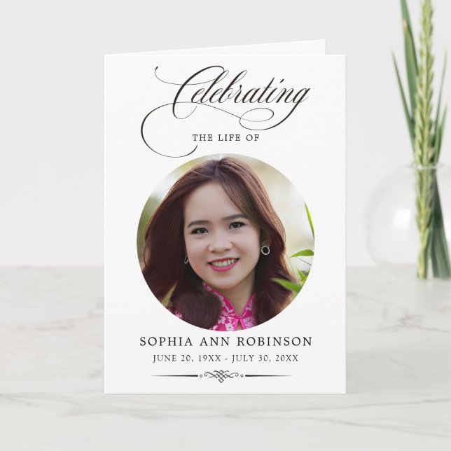 Tarjeta Photo Elegant Script Memorial Remembrance Program  (Anverso)