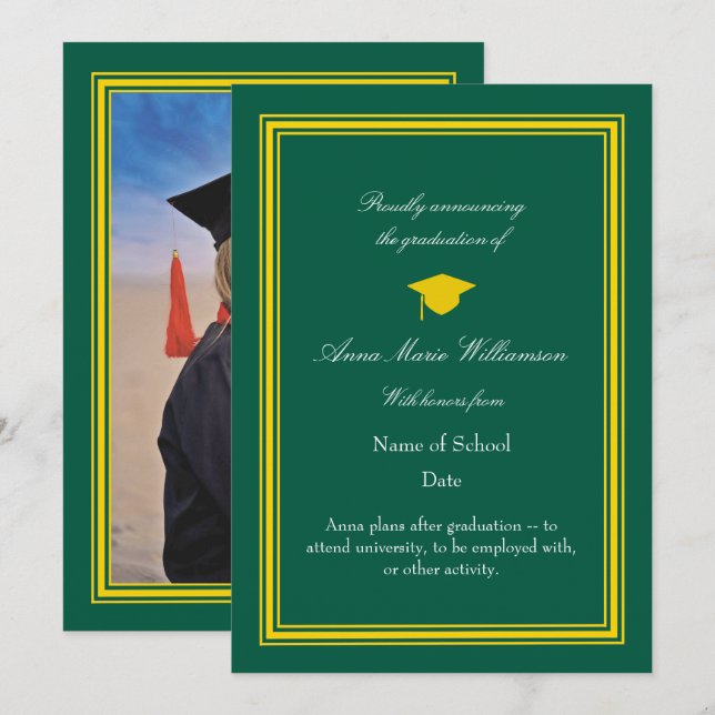 Tarjeta Photo - Lime Green Proudly Announcing Graduation (Anverso / Reverso)