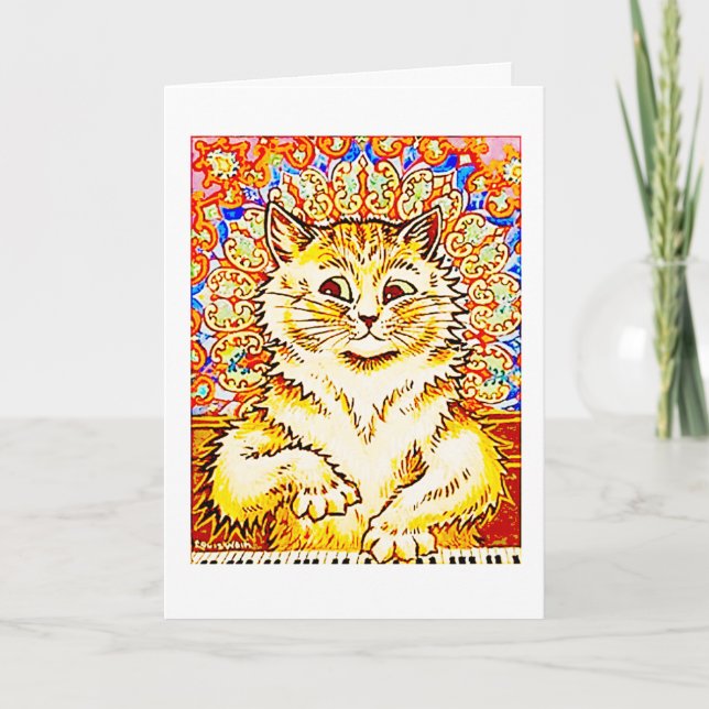 Tarjeta Piano Cat, Naranja psicodélico, Louis Wain, (Anverso)