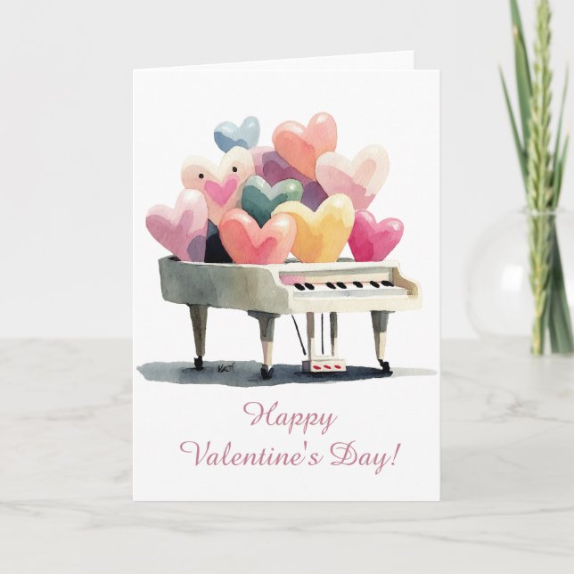 Tarjeta Piano de Corazones del Día de San Valentín (Anverso)
