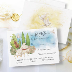 Tarjeta Piano elegante Palomas violinistas Boda de veran