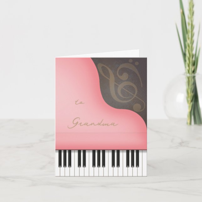 Tarjeta Piano Rosa Caprichoso Día de la Madre o Abuela (Anverso)