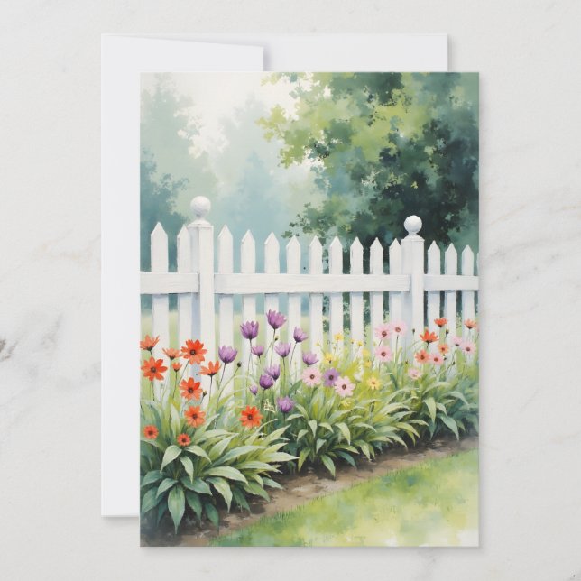 Tarjeta Picket Fence with Flowers Think of You Flat (Anverso)
